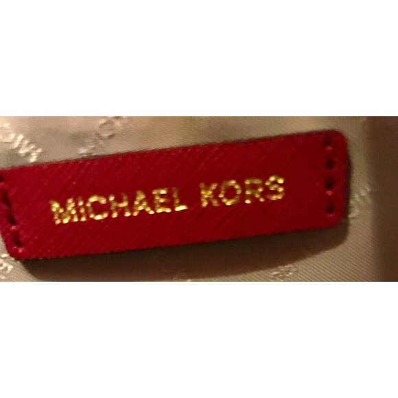 Michael Kors Red Leather Satchel Tote Shoulder Bag Purse Gold Chain Logo Charm - Picture 7 of 7